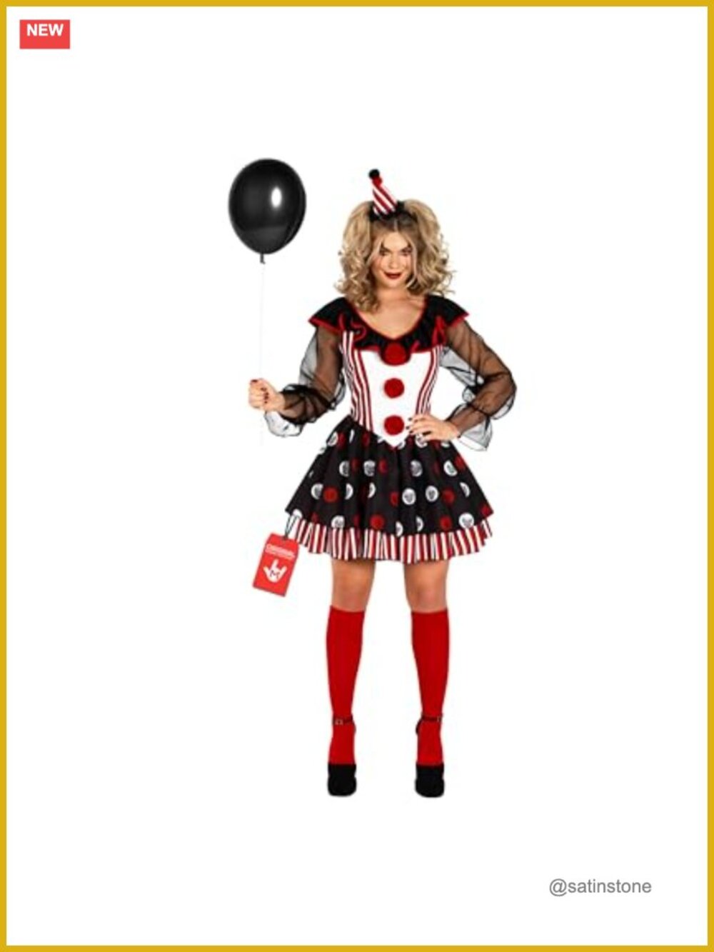 Womens Clown Costume Skulls Stripes Dress Hat Headband Halloween